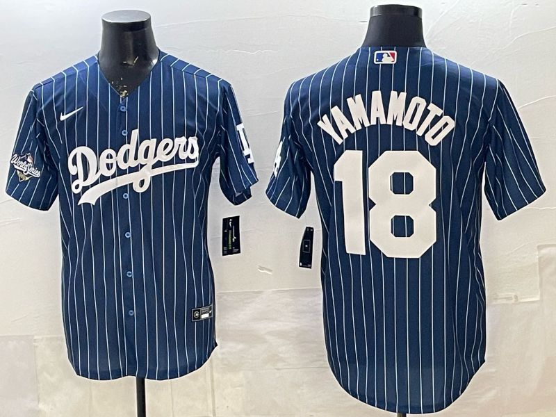 Men 2026 Nike Los Angeles Dodgers #18 Yamamoto Blue Stripe Game MLB Jersey 01->los angeles dodgers->MLB Jersey